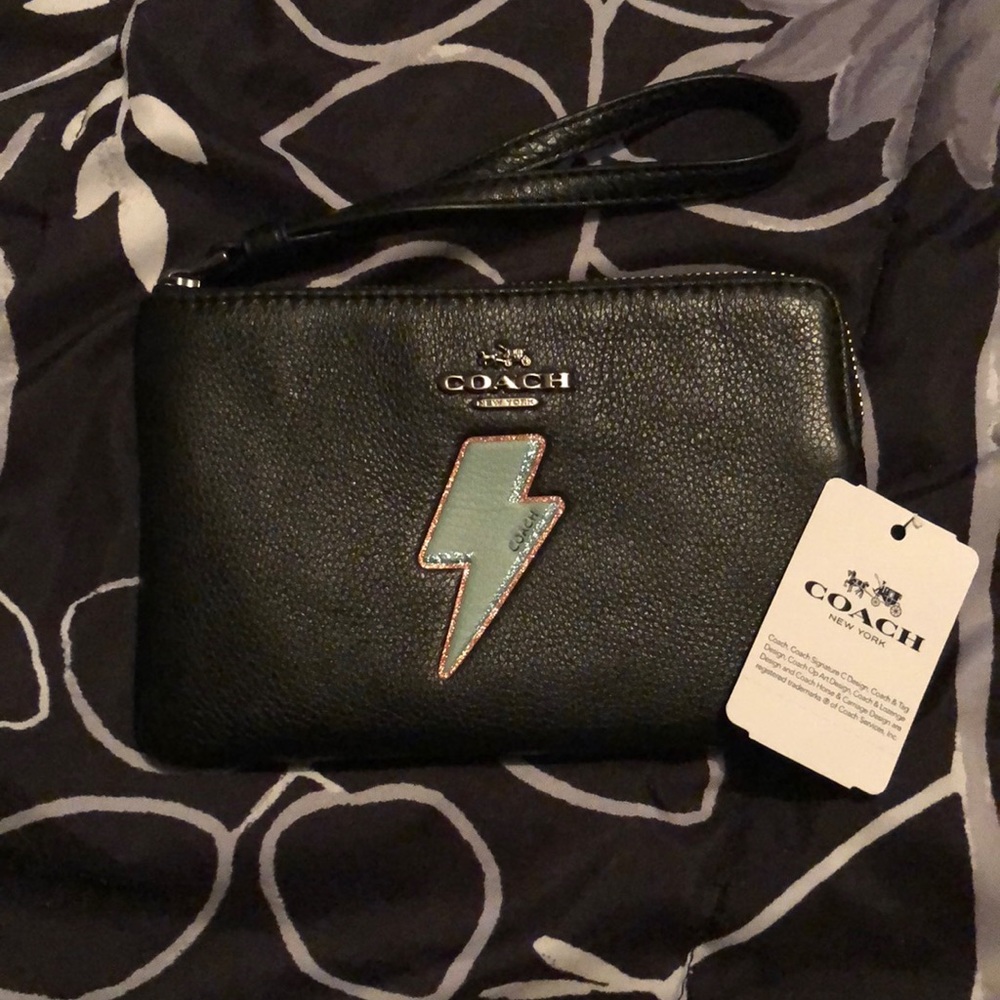 Coach Corner Zip Wristlet w/ Lightning Bolt Motif